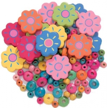 Holzperlenmix Blumen bunt